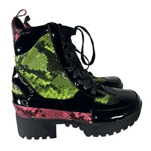Cape Robbin Kingpin Black Neon Snake Lace Up Lug Sole Combat Ankle Boots Sz 8.5M
